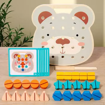Игрушка на винтовой доске Деревянные игры на соответствие Головоломки Формы Головоломки Монтессори для дошкольников, Bear
