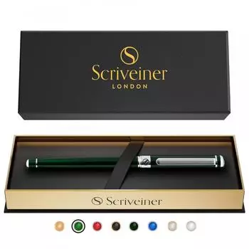 Scriber Green Rollerball - роскошная ручка Very Dark British Racing Green, хромированная отделка, сменный стержень Schmidt Ink, лучший подарочный набор ручек-роллеров для мужчин и женщин,