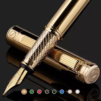 Scriveiner highest grade premium fountain pen (gold) charming beauty 24k gold finish Schmidt 18K gold plated nib (fine) Perfect for both men and women