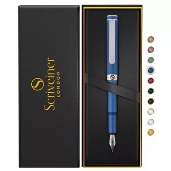 Scriveiner Luxury EDC перьевая ручка Nice Matte Blue Pocket Chrome Schmidt Лучший пишущий инструмент в подарок для мужчин Nice Office Designer Pen (Тонкая точка),