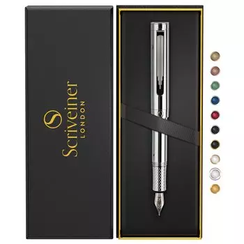 Scriveiner Luxury EDC перьевая ручка Великолепная тяжелая карманная ручка с хромированным покрытием Schmidt German Nib Converter Лучшая ручка для письма Подарочный набор Красивый стильный офис