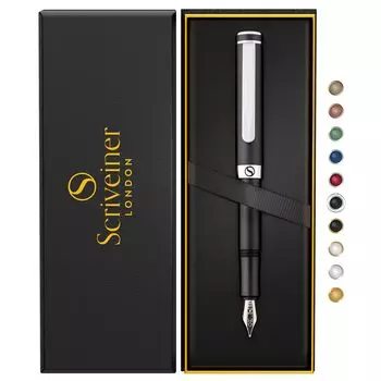 Scriveiner Luxury EDC перьевая ручка великолепная матовая черная карманная ручка 2 хромированная отделка Schmidt немецкий перо конвертер лучшая ручка для письма подарочный набор хороший стильный
