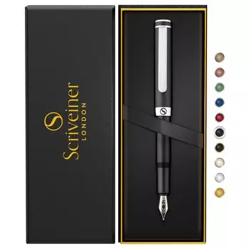 Scriveiner Luxury EDC перьевая ручка великолепная матовая черная карманная ручка 2 хромированная отделка Schmidt немецкий перо конвертер лучшая ручка для письма подарочный набор хороший стильный