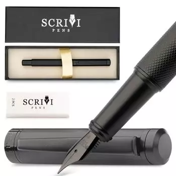 SCRIVI PENS Черная перьевая ручка с очень тонким пером, набор перьевых ручек, роскошная заправляемая перьевая ручка с чернильным картриджем, идеальная перьевая ручка для гладкого письма