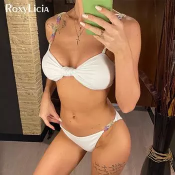 Scrunch Butt Knotted Bikini Женские купальники Женский купальник из двух частей Комплект бикини Мягкий купальный костюм Купальный костюм для женщин S чёрный