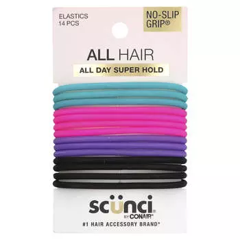 Scunci, эластомерная нескользящая ручка, несколько цветов, 14 штук