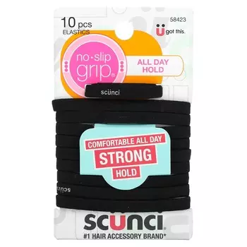 Scunci, нескользящие ремни, удобные, сильная фиксация в течение всего дня, черные, 10 штук