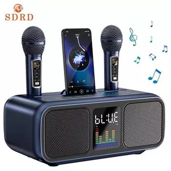 SD318 Bluetooth-система караоке: Двойные динамики и беспроводные микрофоны для мобильных ТВ-развлечений тёмно-синий