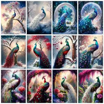 Сделай сам Алмазная картина Мозаика Павлин Птица Полный квадрат/круг Вышивка крестом Животное Цветок Кристалл Домашний декор Full Round 20x30CM
