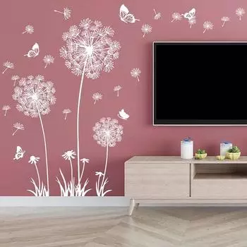 Сделай сам, наклейки на стену в виде белого одуванчика, водонепроницаемые декоративные наклейки с изображением бабочек, летающих для дивана, аксессуар для заднего фона 30x90cm