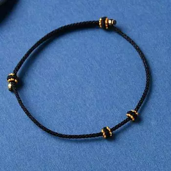 Сделай сам Полуфабрикат Бусины Нанизывание Подвеска Золотая фурнитура Ремешок для переноски 1.5mm black [beaded] hand circumference 17-19cm