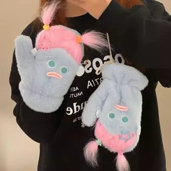 Сделай сам пушистые перчатки с хвостиком, утолщенные варежки с полным пальцем, забавные варежки с подвеской на шею, студент розовый