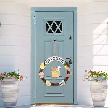 Сделай сам Счастливой Пасхи Кролик Деревянный Знак Пасхальный Подвесной Подвесной Уличный Дверной Деревянный Знак Украшение Пасхальный Декор A
