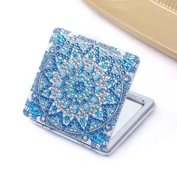 Сделай сам ультратонкое мини-зеркало для макияжа, набор для творчества, двухсторонняя вышивка стразами, мозаичное зеркало для макияжа, узор мандалы для девочки