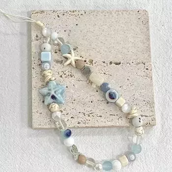 Сделанная вручную цепочка для телефона с бусинами, милый кулон One Size синий