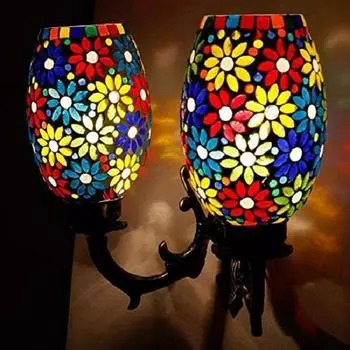 Сделанный вручную стеклянный настенный светильник с цветочным дизайном двойного купола, многоцветный