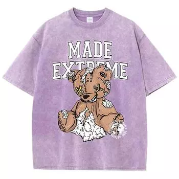 Сделано Экстрим Сломанный Плюшевый Мишка Кукла Принт Мужские Футболки Дышащая Одежда Летняя Футболка с Коротким Рукавом Мягкая Свободная Футболка S