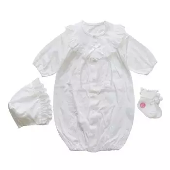 Сделано летом. Круглая кокетливая церемониальное платье для новорожденного. В комплекте шапочка и детская одежда. Комплект из 3 предметов в западном стиле для первого святилища, Япония, материал, дизайн, для малышей. белый