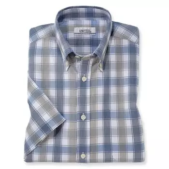 сделано в Такасима Чидзими темно-синий [UNITED] Рубашка с коротким рукавом, Япония, мужская, на пуговицах, (JP, алфавит, M, серый)