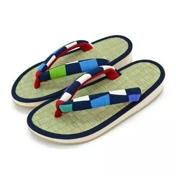 сделано в татами LL цветной синий 9 [Takeharu] Женский сэтта, пик, Япония, дзори, круглый, сэтта, 24,5-25,5 см, клетчатый/темно-синий