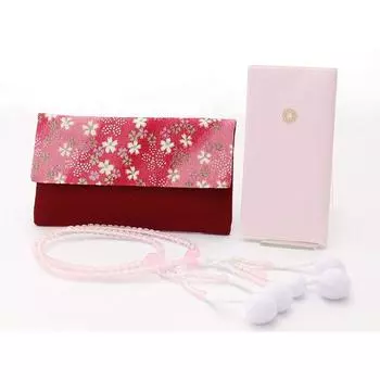 Сделано в Японии Четки Сока Гаккай Подарок новому участнику Gonggyo Набор из 3 предметов для женщин Четки держатель Красный фон и белые цветки вишни