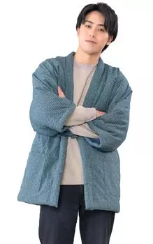 Сделано в Японии, хлопковая короткая палатка Kurume Hanten Dotera Chanchanko с узором [Ai Indigo], мужская ((Итадоме (зеленый))