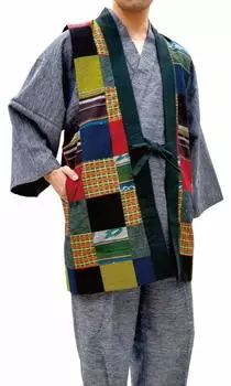 Сделано в Японии с нашивками хаори без рукавов жилет Samue Hanten нижнее белье Dotera [Ai Indigo]