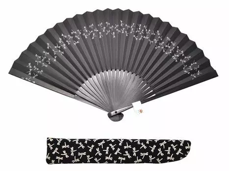 Сделано в Японии Сертифицированный фирменный стиль Kyoto Fan Подарок ко Дню стрекозы Традиционный японский узор [Ozeki Corporation] Inden Sumi/Vermilion для мужчин чёрный