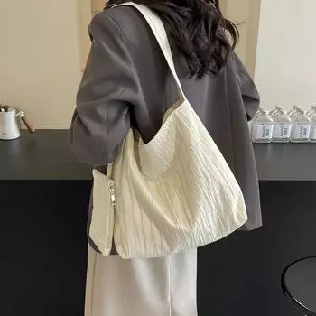 Сдержанная чисто белая женская сумка через плечо со сборками, изысканная нейлоновая, довольно универсальная, сумка через плечо для отдыха и поездок на работу из композитного материала