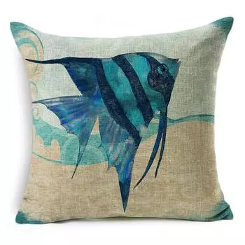 Sea 18 Blue Animal Cotton Linen Sofa Pillow Case Cushion Cover Throw Decor Home #4 Ocean Angel Fish