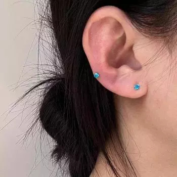 Sea Blue Zircon Stud Earrings for Women Ear-Caring Sleep No Need to Take off Ear Bone Stud Refined and Simple Accessible Luxury Anti-Allergy Earrings Pair of 3mm blue stud earrings
