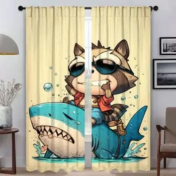Sea Raccoon Partition Modern Living Room Curtains for Camera Halloween Decoration Tulle for Bedroom Blackout Curtain Shades Home W50xH70cmx2pcs-CL