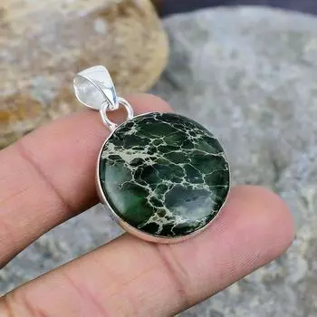 Sea Sadement Jasper Gemstone ручной работы стерлингового серебра 925 пробы кулон ювелирный подарок для нее