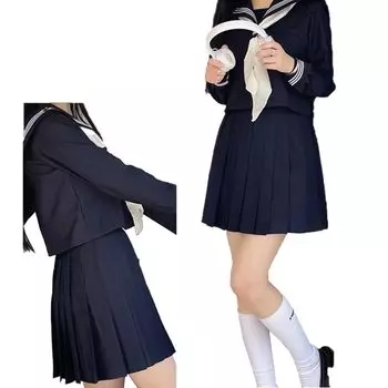 Sea Sailor Long Top and Bottom High School School Innocent Cosplay Navy Three Sailor Kansai Front Junior High School, идущий в школу по пути в начальную школу