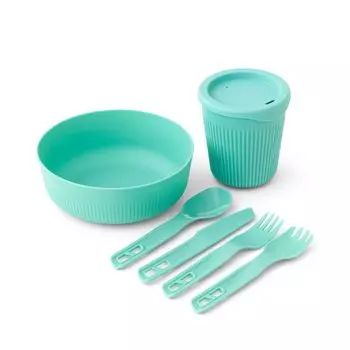 Sea to Summit Passage Single Person Camping Tableware Aqua Sea Set, Bowls, Cups, Utensils, Blue.