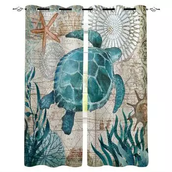Sea Turtle Ocean Creature Landscape Blackout Curtains For Living Room Bedroom Window Treatment Blinds Drapes Kitchen Curtains W135 x H60cm