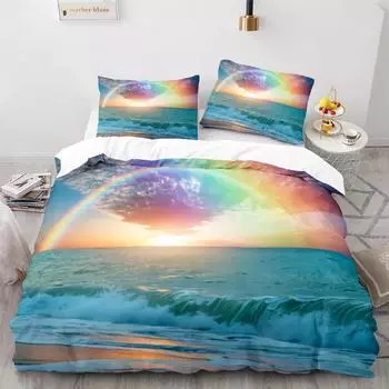 Sea Wave Duvet Covers Beach Rainbow Bedding Set Seaside Comforter Cover Queen/King/Full/Twin Size Quilt Cover for Girls Boys 70x133cm 2pcs