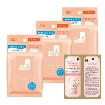 Seabreeze Seabreeze SEA BREEZE Салфетка для лица и тела N Мыло 30 штук x 3 Бонус Большой размер Все тело Лицо Пот Грязь Комфортный Себум Блеск Ментол