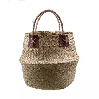 Seagrass Woven Storage Basket Foldable Flower Plants Basket Home Garden Decor Organizer With Twine M