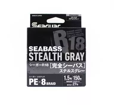 Seaguar PE Line R18 Сибас 150 м Размер 1,5 27 фунтов Stealth Grey (8276) серый