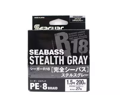 Seaguar PE Line R18 Сибас 200 м Размер 1,5 27 фунтов Stealth Grey (8320) серый