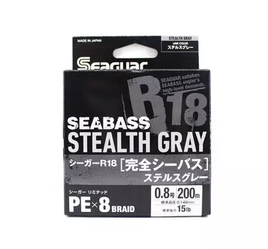 Seaguar PE Line R18 Сибас 200 м Размер 0,8 15 фунтов Stealth Grey (8290) серый