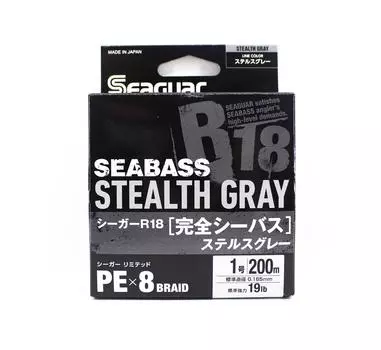 Seaguar PE Line R18 Сибас 200 м Размер 1,0 19 фунтов Stealth Grey (8306) серый