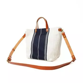 Seagull Ship Rayon Linen Herringbone Canvas Tote Shoulder Bag SMAK704 [Buggy Port] Ivory/Navy