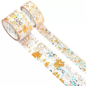 Sealdo Сделано в Японии 2-цветная фольга с блестками Маскирующая лента Hoshi Akari 2 Объемный набор Кошки Кошка Shinzi Katoh 3 м Объемные домики/Много ks-dt-20109