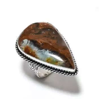 Seame Agate Gemstone Handmade 925 Sterling Silver Jewelry Ring Size 8 S9k93