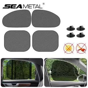 SEAMETAL 4 шт., козырек от солнца на окно автомобиля, солнцезащитный козырек на боковое лобовое стекло автомобиля с присоской, летняя защита от ультрафиолета 2pcs front+rear seat side чёрный