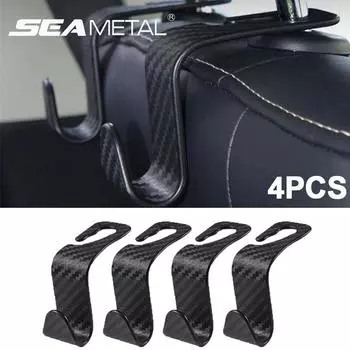 SEAMETAL 4 шт., подголовник на спинку автомобильного сиденья, пластиковая вешалка для сумки, кошелька, ткань 4PCS чёрный