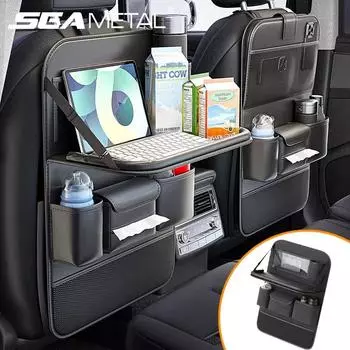 SEAMETAL 9 in 1 Car Seat Back Organizer PU Leather Car Storage Bag with Hidden Tray Storage Mesh Pocket Tissue Holder 1pc чёрный