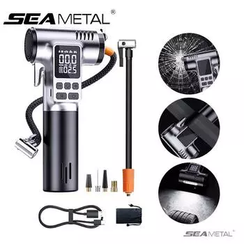 SEAMETAL Автомобильный беспроводной воздушный насос с цифровым дисплеем Портативный нагнетатель воздуха Многофункциональный автомобильный инструмент с легким стеклоподъемником 1set